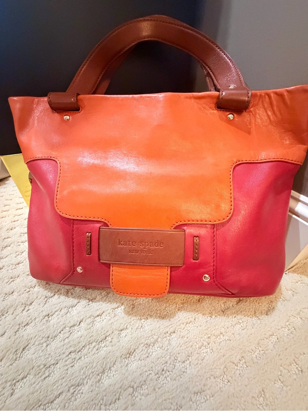 kate spade Two-Tone Orange and Pink Leather Shoulder Bag
